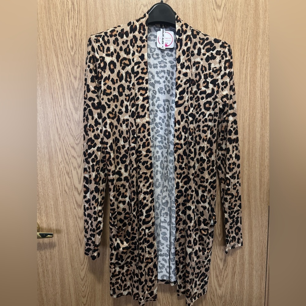 New Color Alien Leopard Print Side Pockets Lightweight Cardigan Women’s S